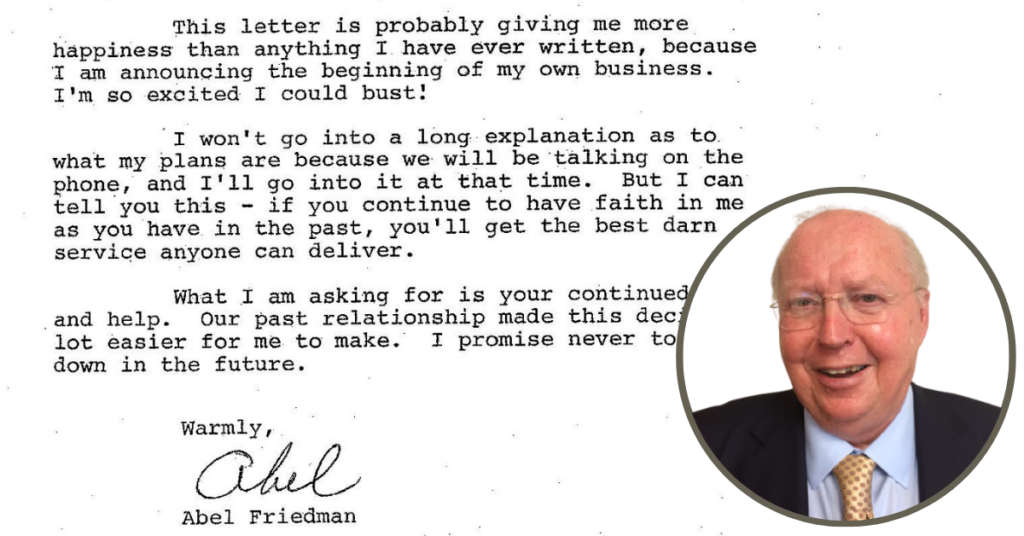 Letter from Abel Friedman and his headshot